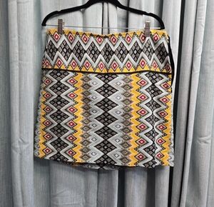 LOFT Yellow, Black & Red Geometric Mini Skirt